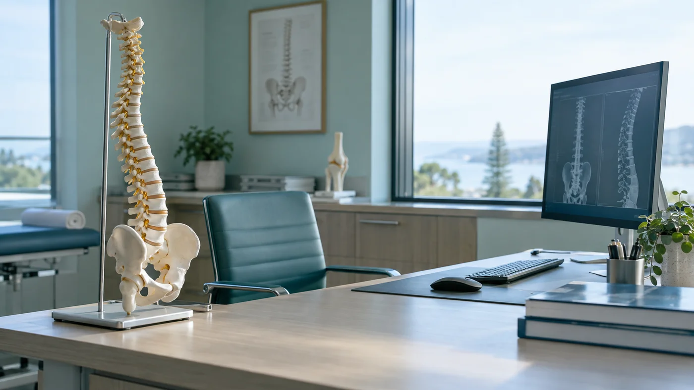 Spine teaching model in a surgical planning room
