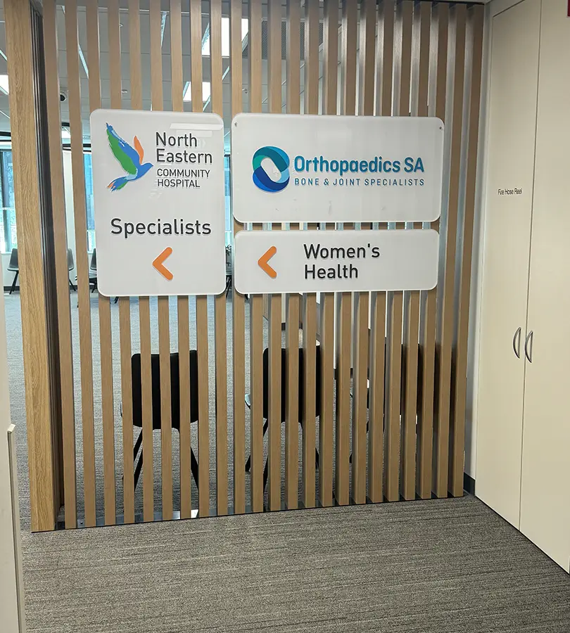 North Eastern Community Hospital interior with Orthopaedics SA signage