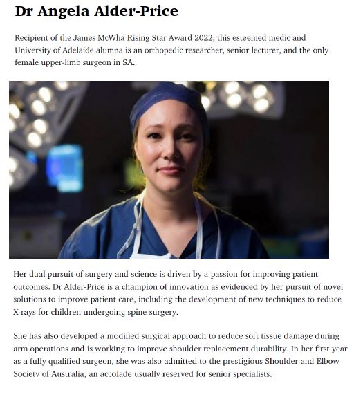 Dr Angela Alder-Price Woman of the Year article excerpt